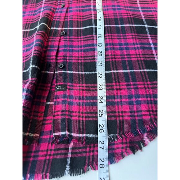 Rails Womens Plaid Button-Up Flannel Shirt Fuchsia/Black/White L Frayed Hem - Picture 10 of 10
